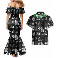 Aloha Hawaii Tuberose Lei Couples Matching Mermaid Dress and Hawaiian Shirt Tropical Vibes Black Color - Polynesian Pride