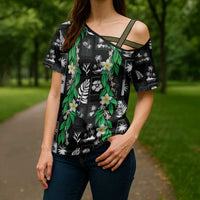 Aloha Hawaii Tuberose Lei Cross Shoulder Shirt Tropical Vibes Black Color - Polynesian Pride