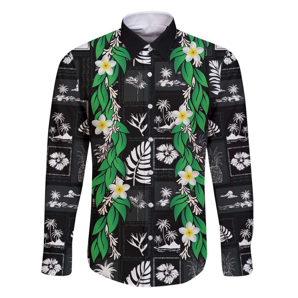 Aloha Hawaii Tuberose Lei Family Matching Off Shoulder Short Dress and Hawaiian Shirt Tropical Vibes Black Color - Polynesian Pride