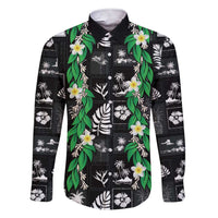 Aloha Hawaii Tuberose Lei Family Matching Short Sleeve Bodycon Dress and Hawaiian Shirt Tropical Vibes Black Color - Polynesian Pride