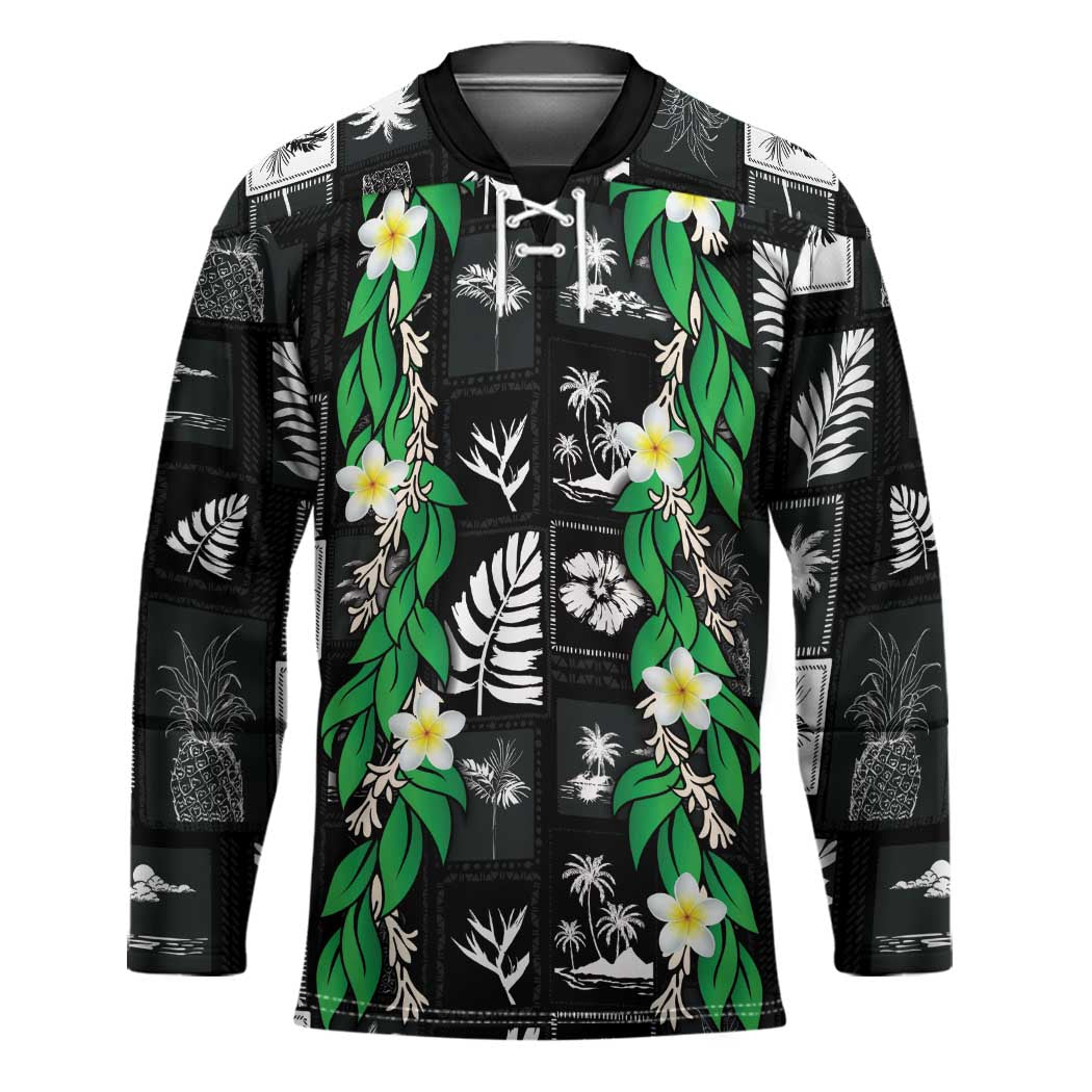 Aloha Hawaii Tuberose Lei Hockey Jersey Tropical Vibes Black Color - Polynesian Pride
