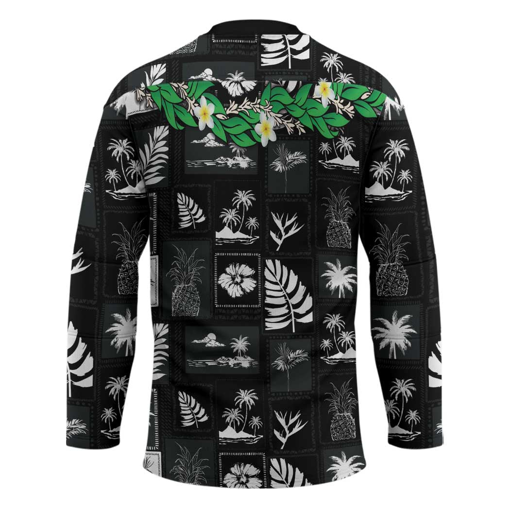 Aloha Hawaii Tuberose Lei Hockey Jersey Tropical Vibes Black Color - Polynesian Pride