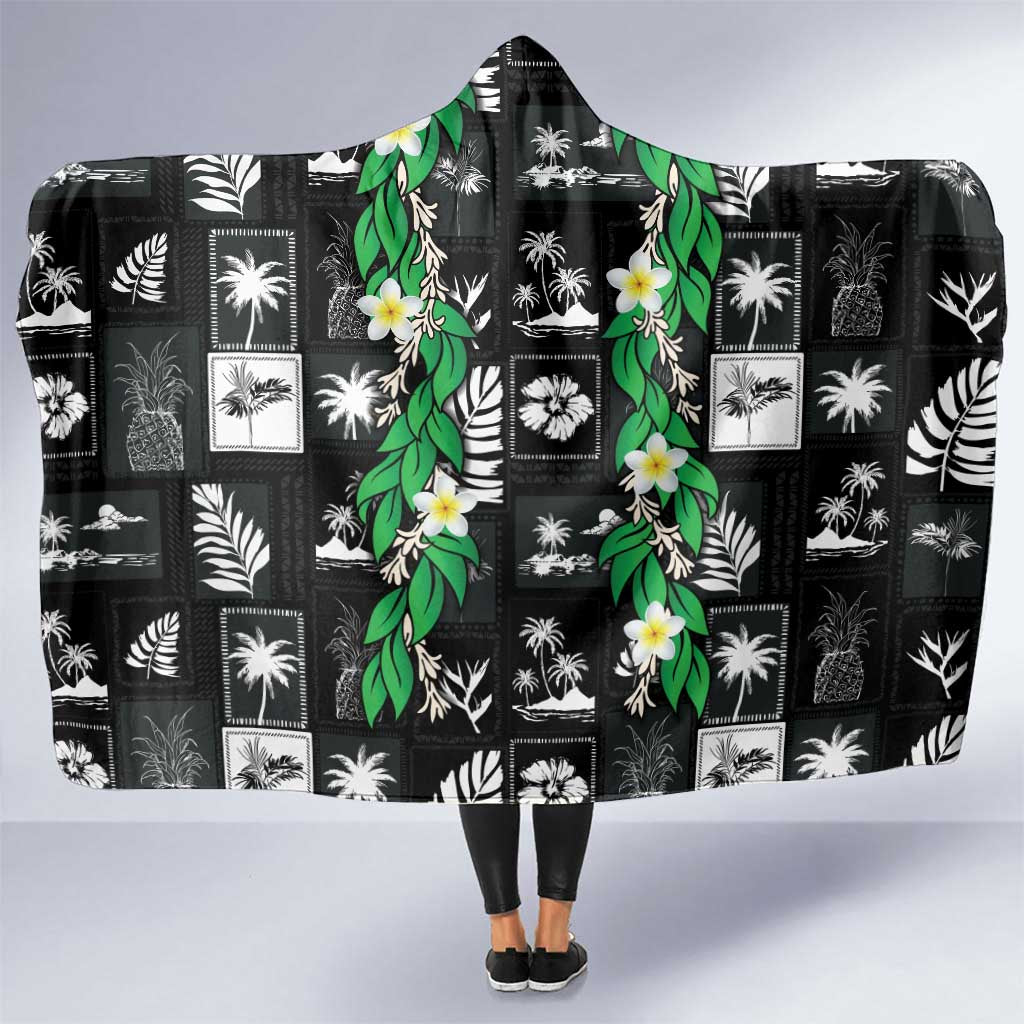 Aloha Hawaii Tuberose Lei Hooded Blanket Tropical Vibes Black Color LT14 One Size Black - Polynesian Pride