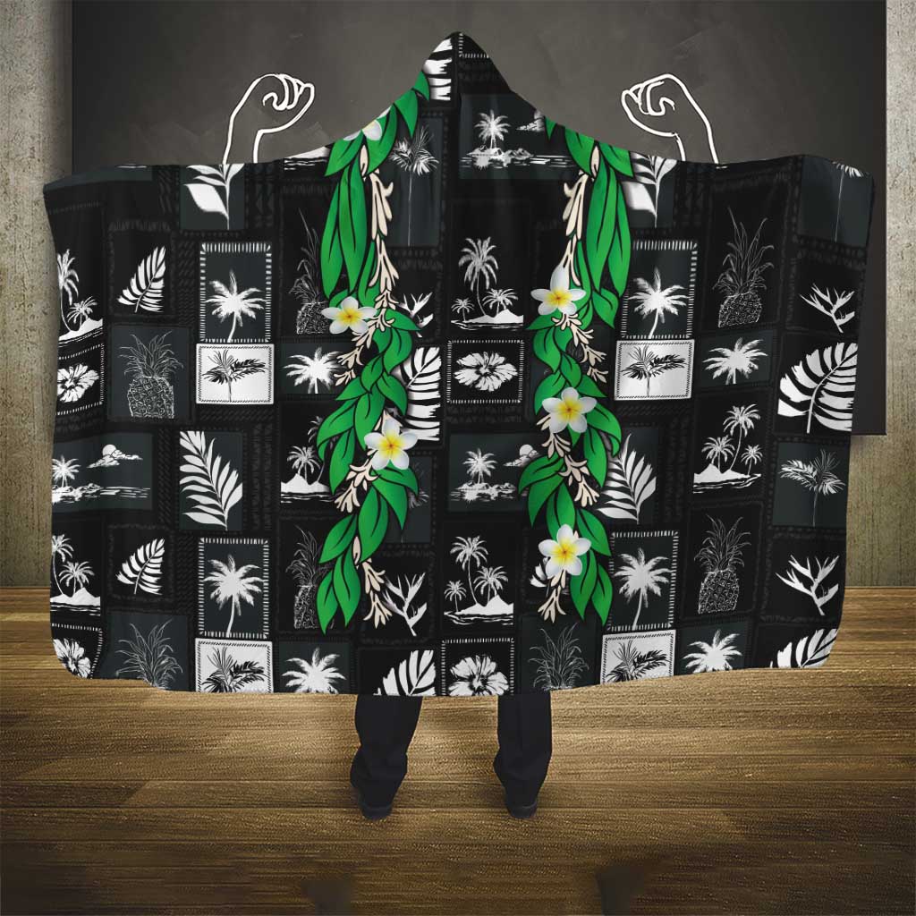 Aloha Hawaii Tuberose Lei Hooded Blanket Tropical Vibes Black Color LT14 - Polynesian Pride