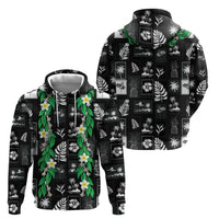 Aloha Hawaii Tuberose Lei Hoodie Tropical Vibes Black Color - Polynesian Pride