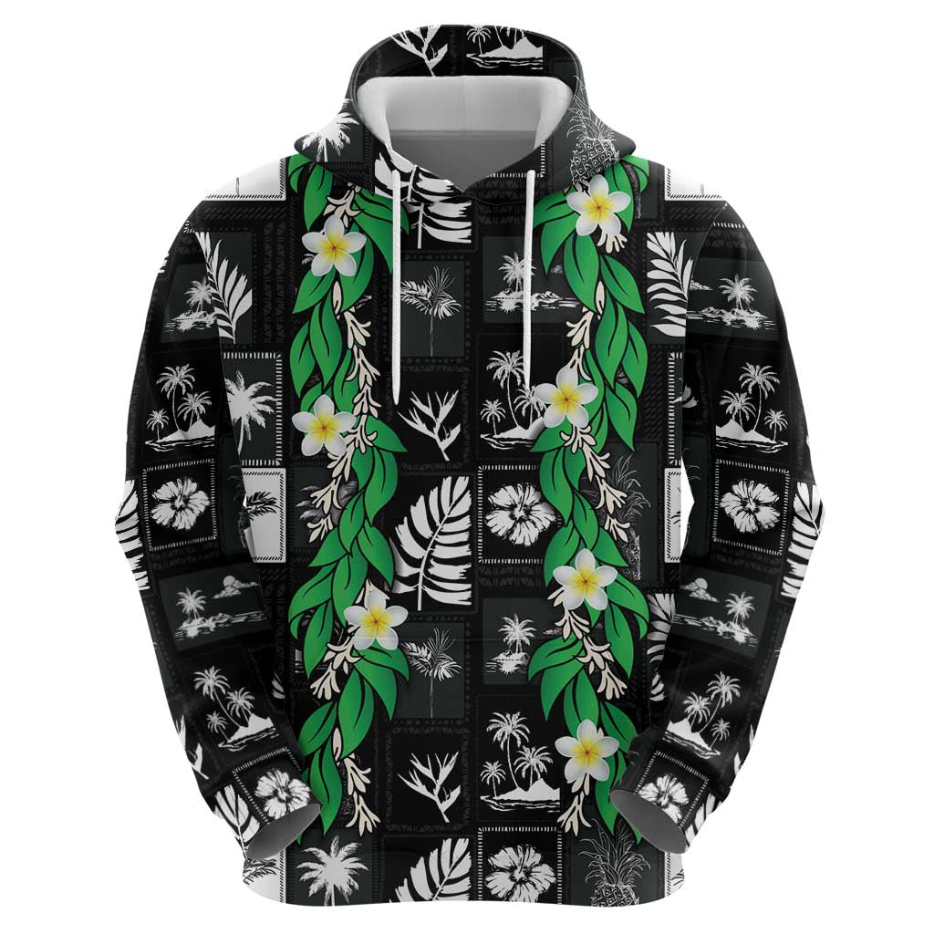 Aloha Hawaii Tuberose Lei Hoodie Tropical Vibes Black Color - Polynesian Pride