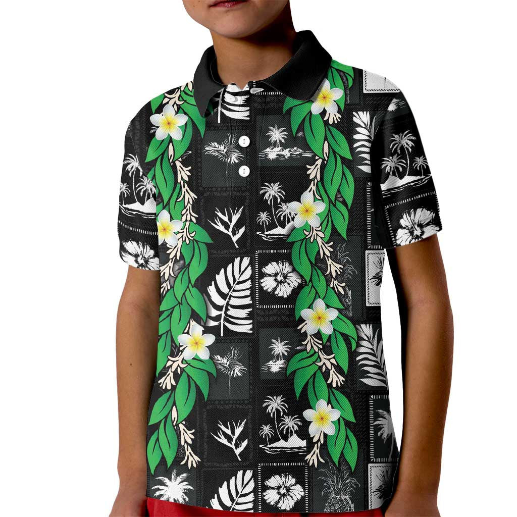 Aloha Hawaii Tuberose Lei Kid Polo Shirt Tropical Vibes Black Color LT14 Kid Black - Polynesian Pride