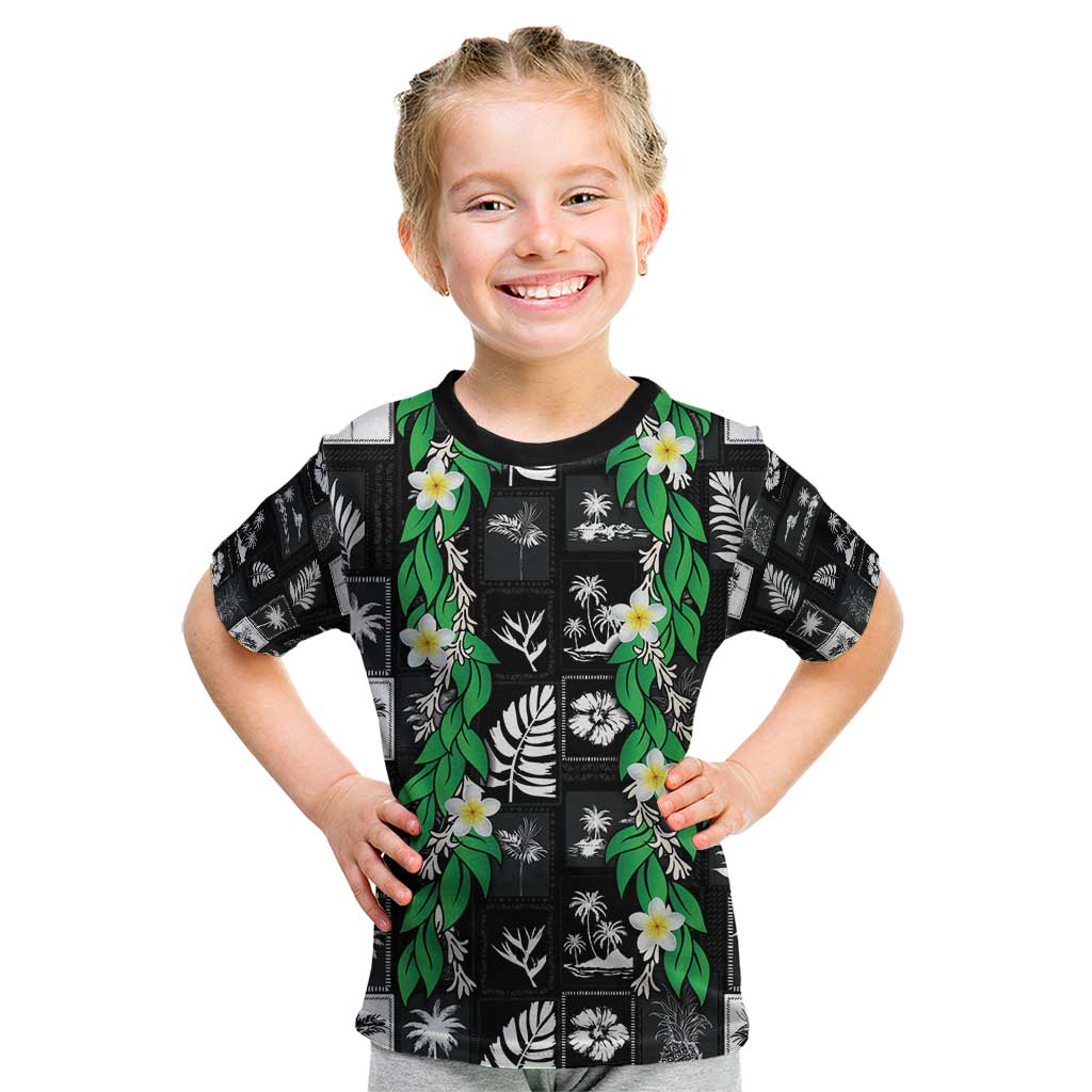 Aloha Hawaii Tuberose Lei Kid T Shirt Tropical Vibes Black Color - Polynesian Pride
