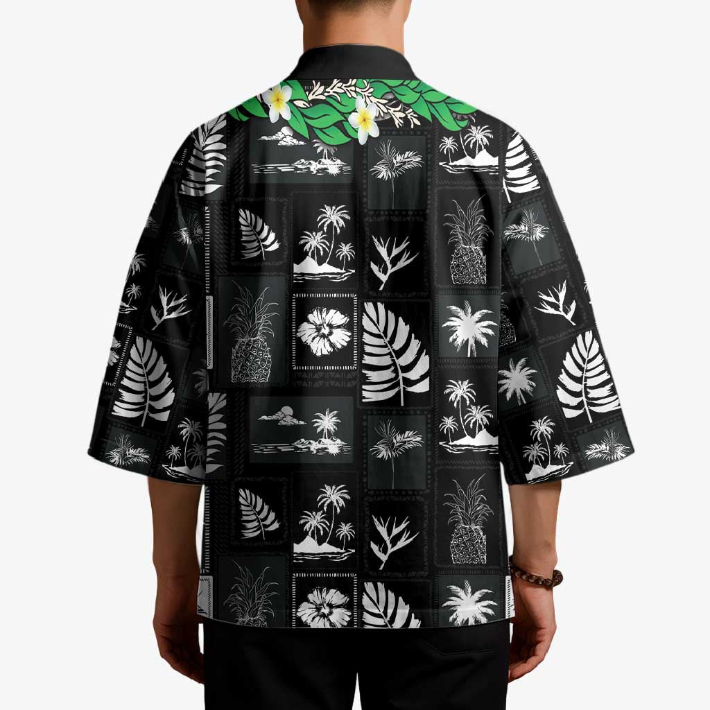 Aloha Hawaii Tuberose Lei Kimono Tropical Vibes Black Color - Polynesian Pride