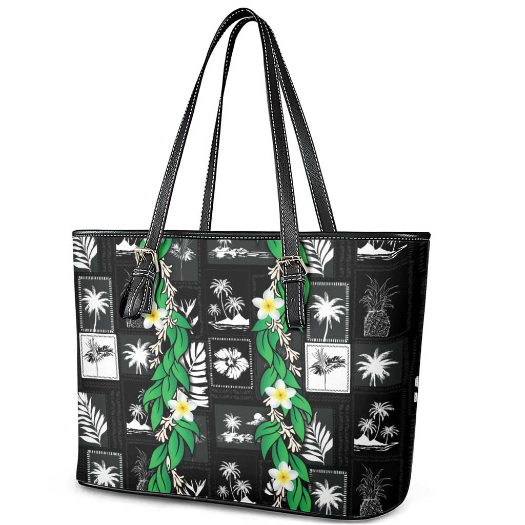 Aloha Hawaii Tuberose Lei Leather Tote Bag Tropical Vibes Black Color LT14 - Polynesian Pride