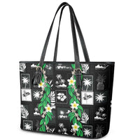 Aloha Hawaii Tuberose Lei Leather Tote Bag Tropical Vibes Black Color LT14 - Polynesian Pride