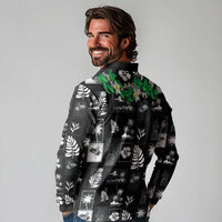 Aloha Hawaii Tuberose Lei Long Sleeve Polo Shirt Tropical Vibes Black Color LT14 - Polynesian Pride