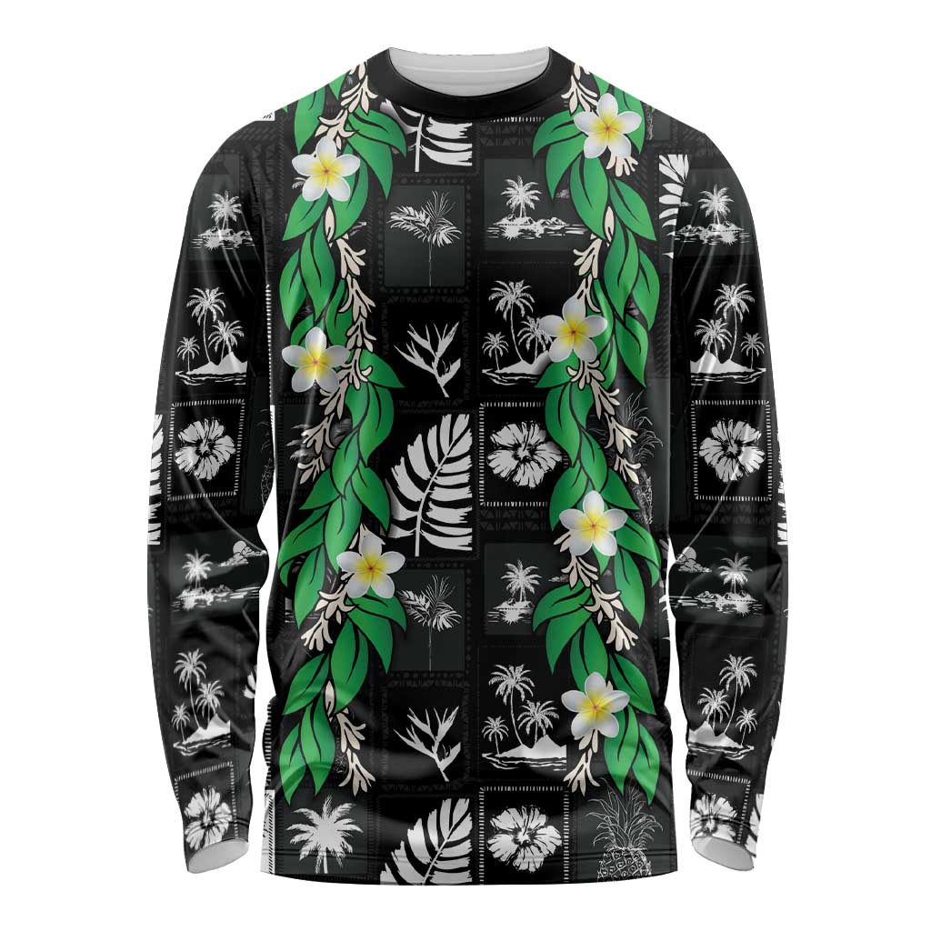 Aloha Hawaii Tuberose Lei Long Sleeve Shirt Tropical Vibes Black Color LT14 Unisex Black - Polynesian Pride