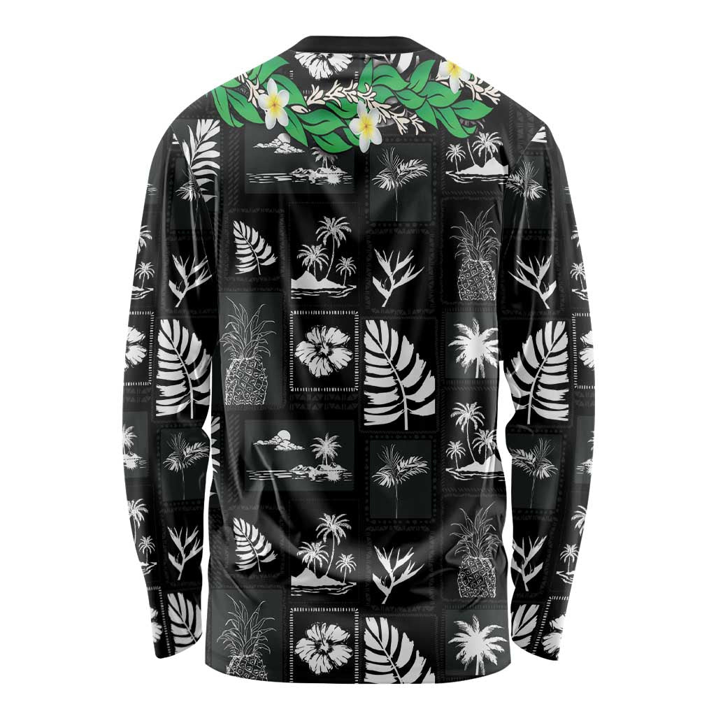 Aloha Hawaii Tuberose Lei Long Sleeve Shirt Tropical Vibes Black Color LT14 - Polynesian Pride