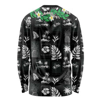 Aloha Hawaii Tuberose Lei Long Sleeve Shirt Tropical Vibes Black Color LT14 - Polynesian Pride