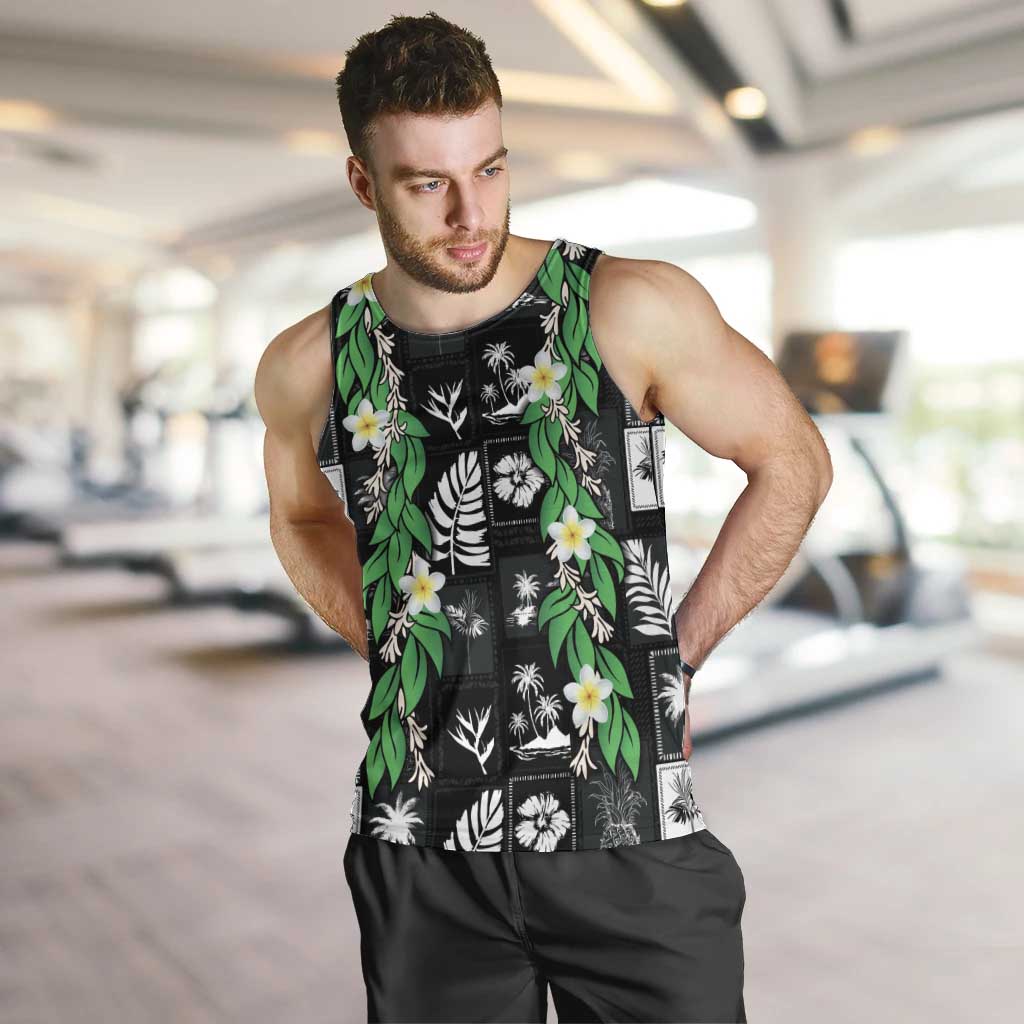 Aloha Hawaii Tuberose Lei Men Tank Top Tropical Vibes Black Color LT14 Black - Polynesian Pride