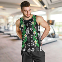 Aloha Hawaii Tuberose Lei Men Tank Top Tropical Vibes Black Color LT14 Black - Polynesian Pride