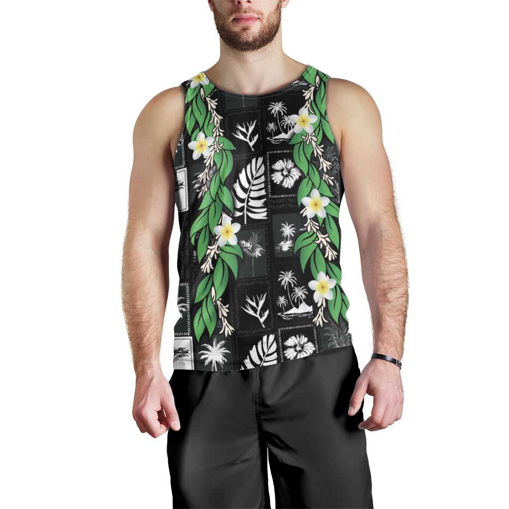 Aloha Hawaii Tuberose Lei Men Tank Top Tropical Vibes Black Color LT14 - Polynesian Pride