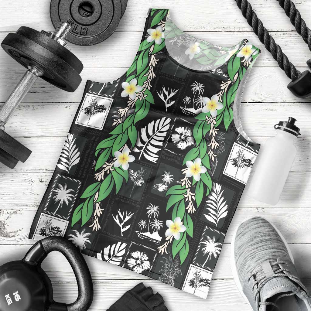 Aloha Hawaii Tuberose Lei Men Tank Top Tropical Vibes Black Color LT14 - Polynesian Pride