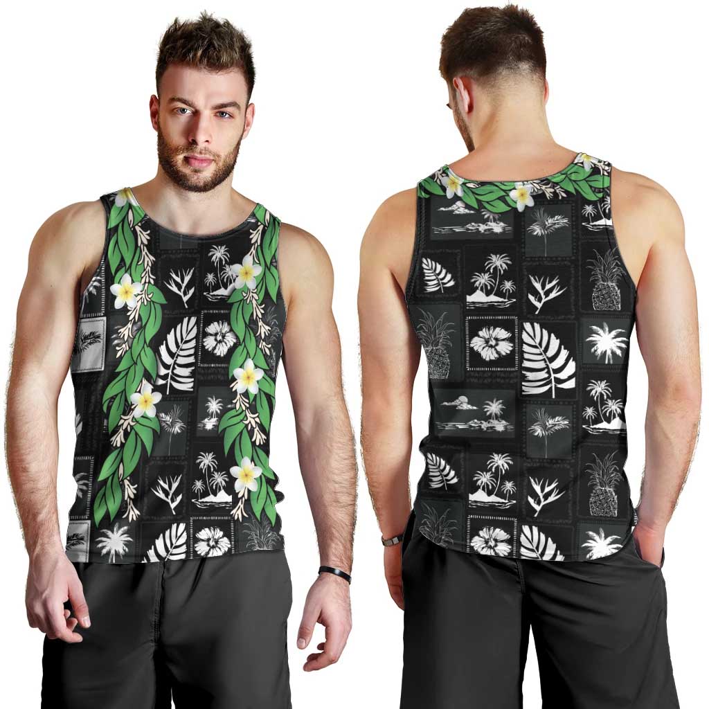 Aloha Hawaii Tuberose Lei Men Tank Top Tropical Vibes Black Color LT14 - Polynesian Pride