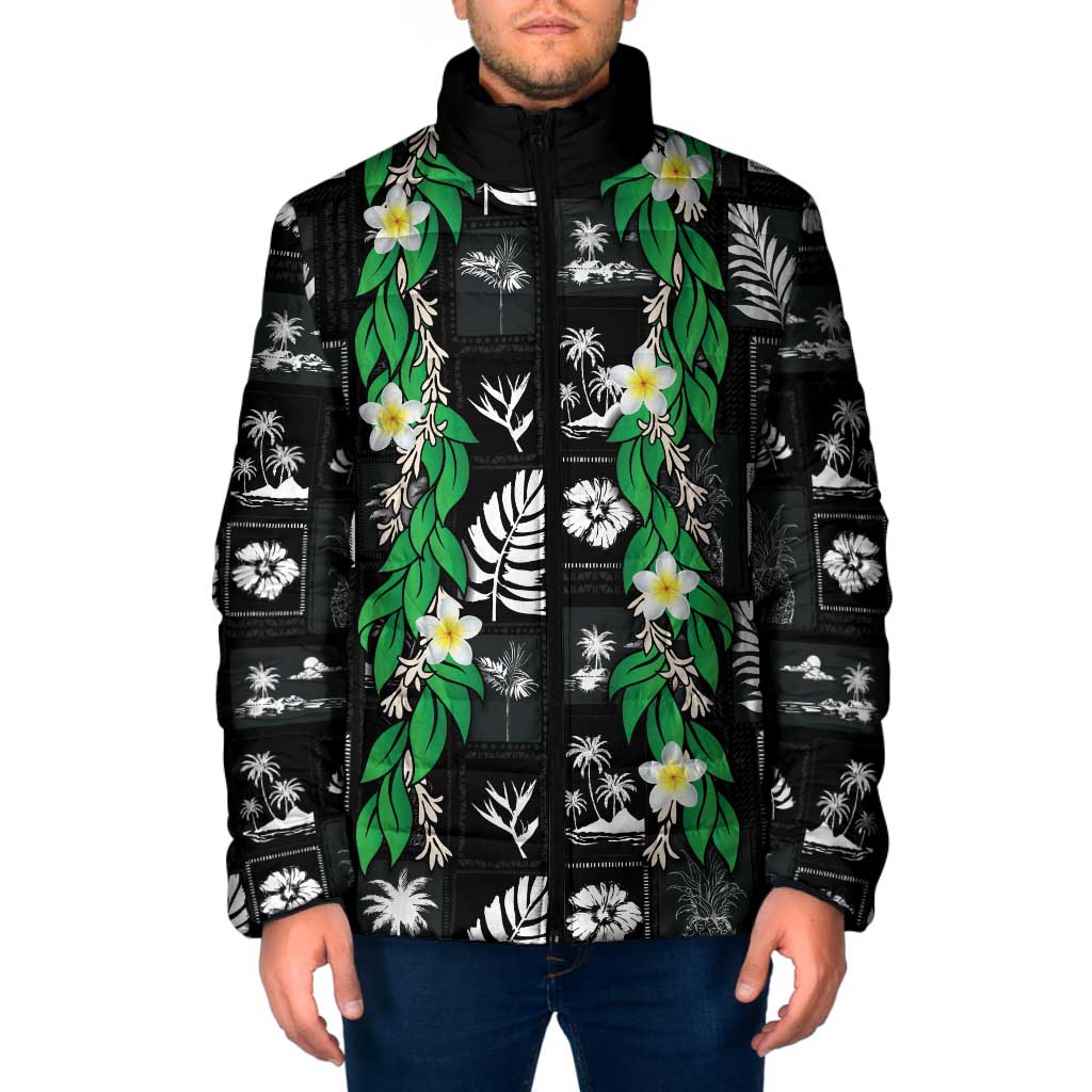 Aloha Hawaii Tuberose Lei Padded Jacket Tropical Vibes Black Color - Polynesian Pride
