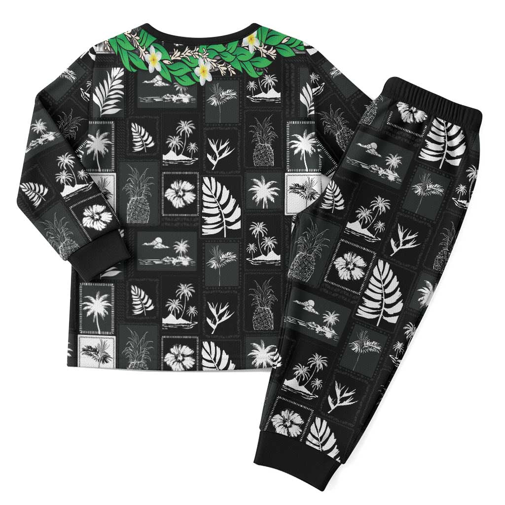 Aloha Hawaii Tuberose Lei Christmas Pajama Set Tropical Vibes Black Color - Polynesian Pride