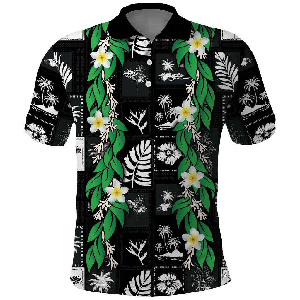 Aloha Hawaii Tuberose Lei Polo Shirt Tropical Vibes Black Color LT14 Black - Polynesian Pride
