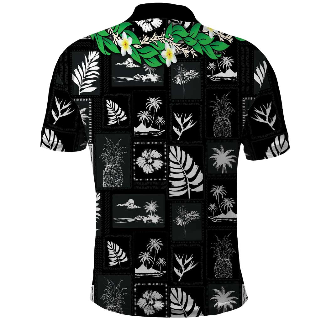 Aloha Hawaii Tuberose Lei Polo Shirt Tropical Vibes Black Color LT14 - Polynesian Pride