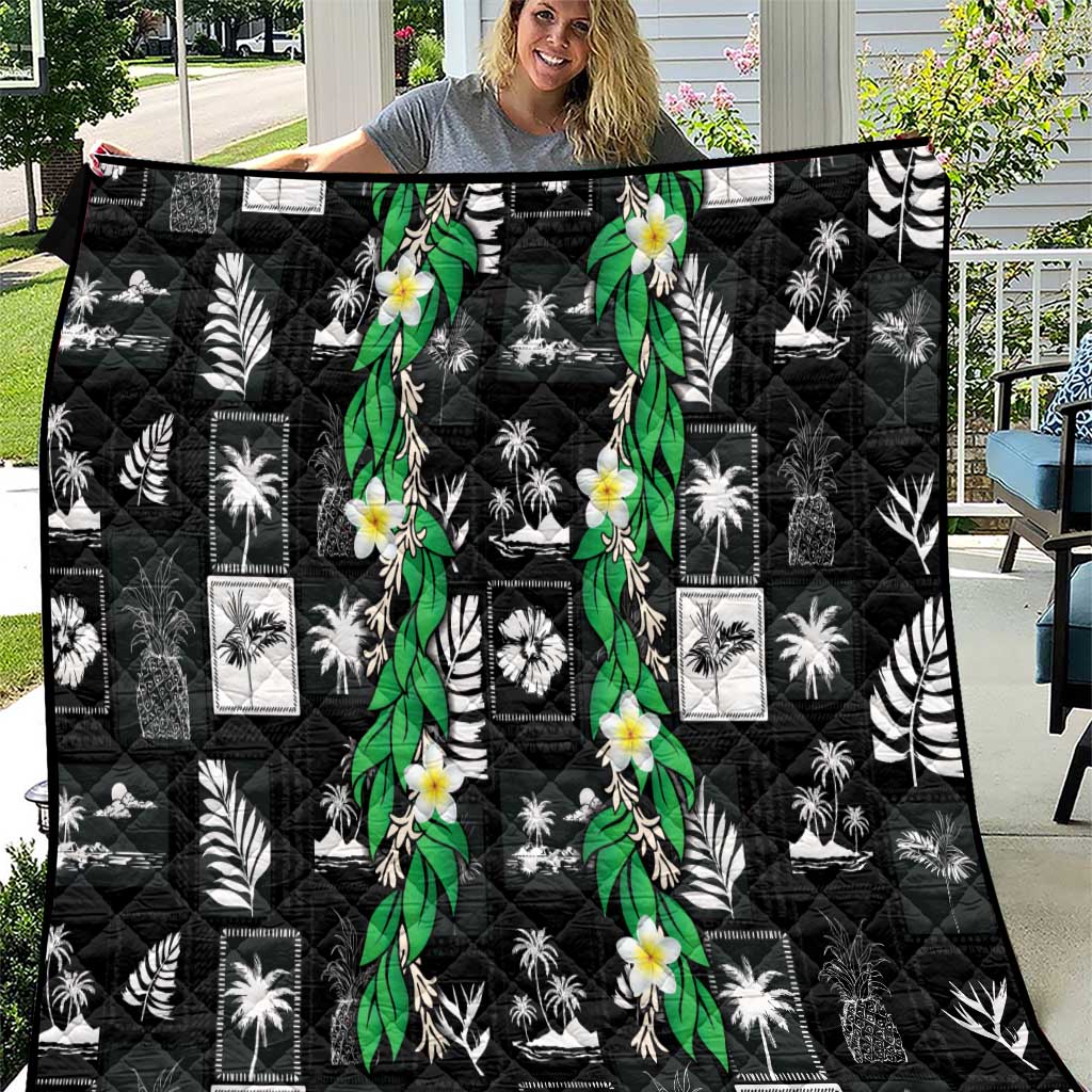 Aloha Hawaii Tuberose Lei Quilt Tropical Vibes Black Color - Polynesian Pride
