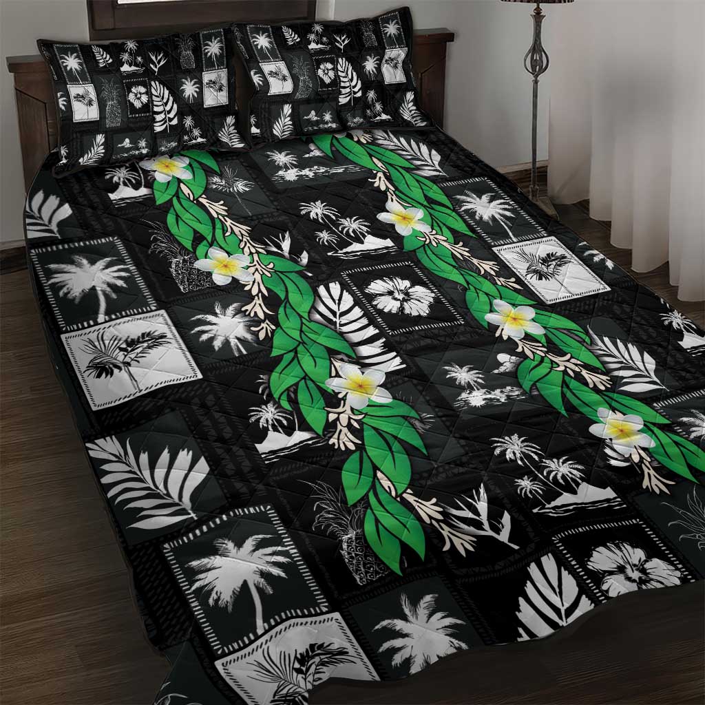 Aloha Hawaii Tuberose Lei Quilt Bed Set Tropical Vibes Black Color - Polynesian Pride