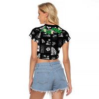 Aloha Hawaii Tuberose Lei Raglan Cropped T Shirt Tropical Vibes Black Color - Polynesian Pride