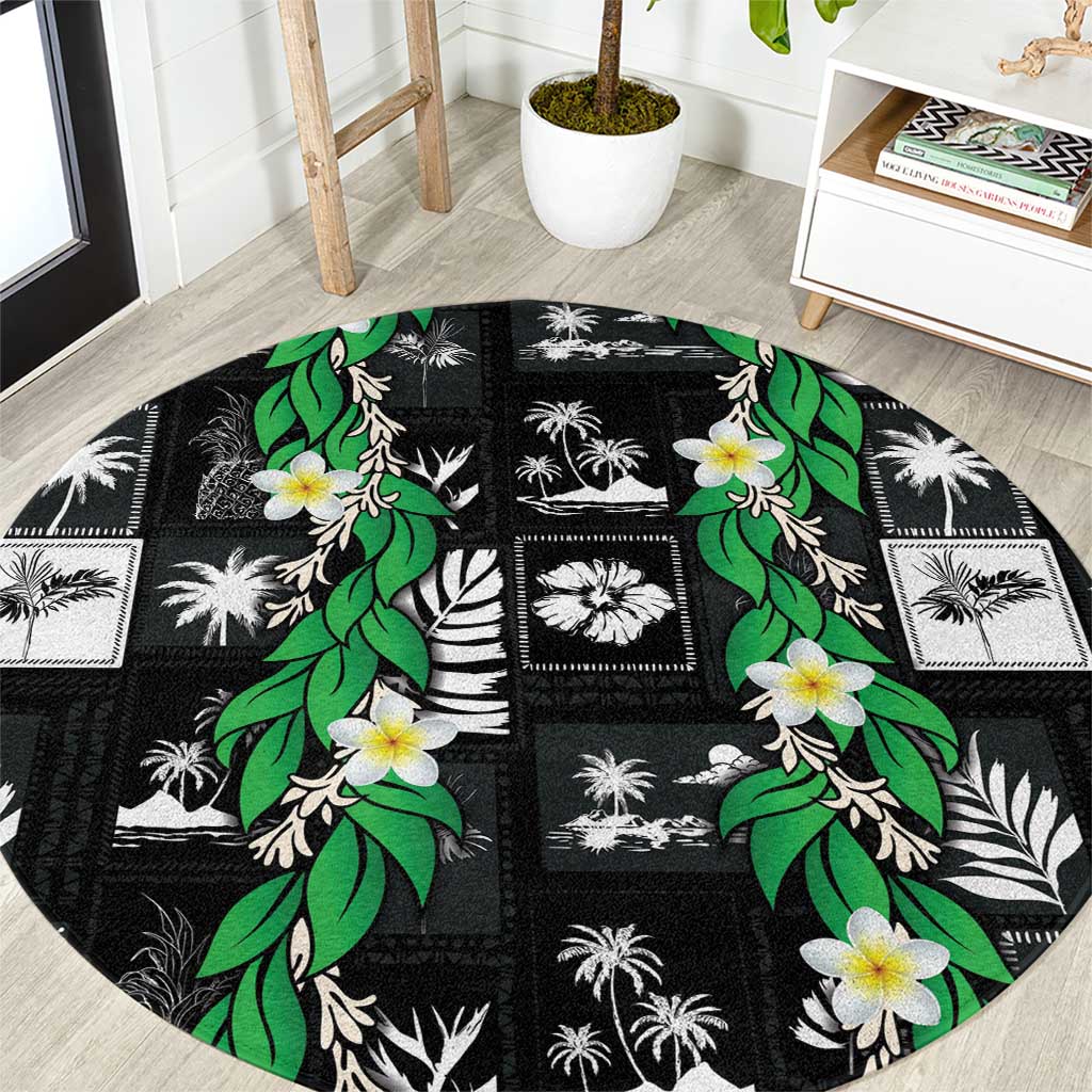 Aloha Hawaii Tuberose Lei Round Carpet Tropical Vibes Black Color - Polynesian Pride
