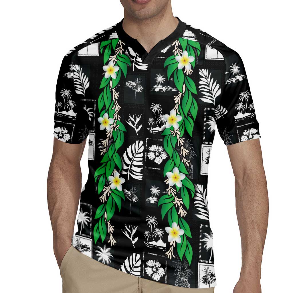 Aloha Hawaii Tuberose Lei Rugby Jersey Tropical Vibes Black Color - Polynesian Pride