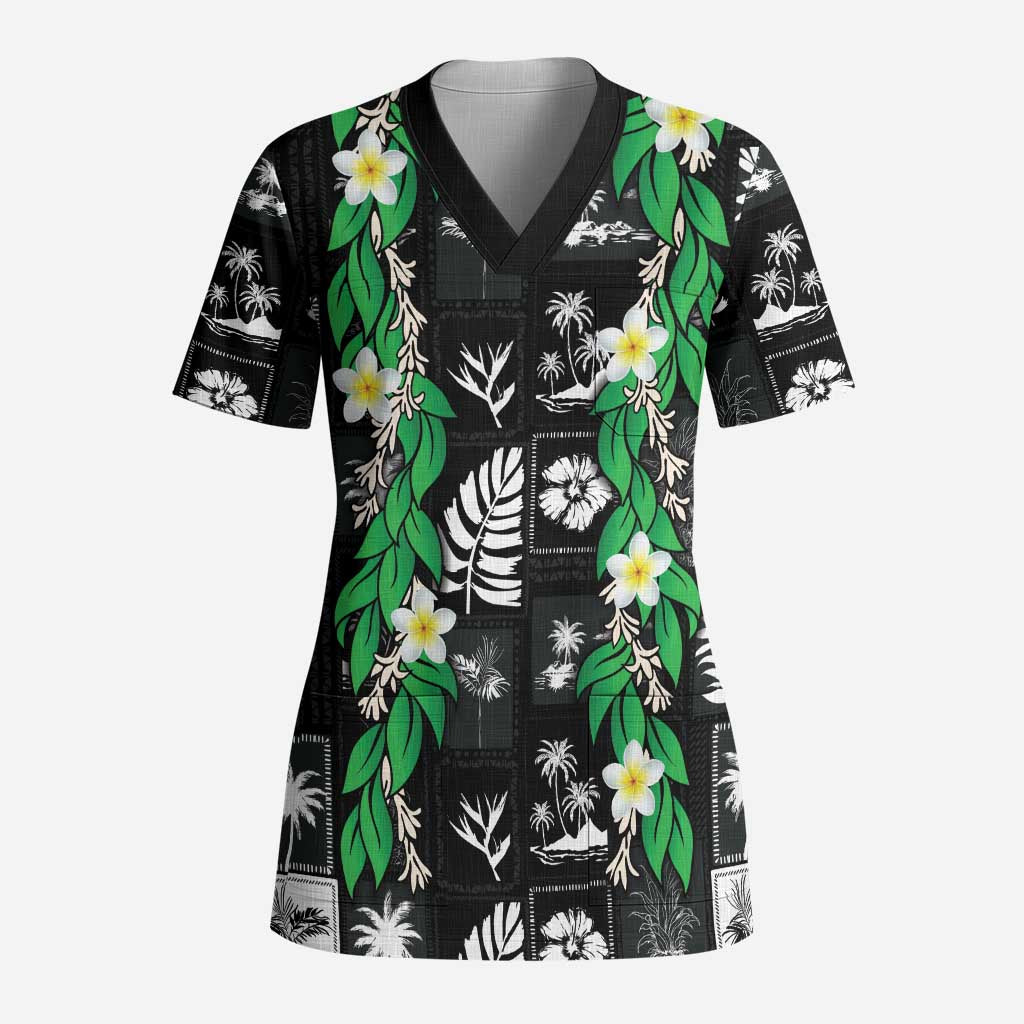 Aloha Hawaii Tuberose Lei Scrub Top Tropical Vibes Black Color - Polynesian Pride