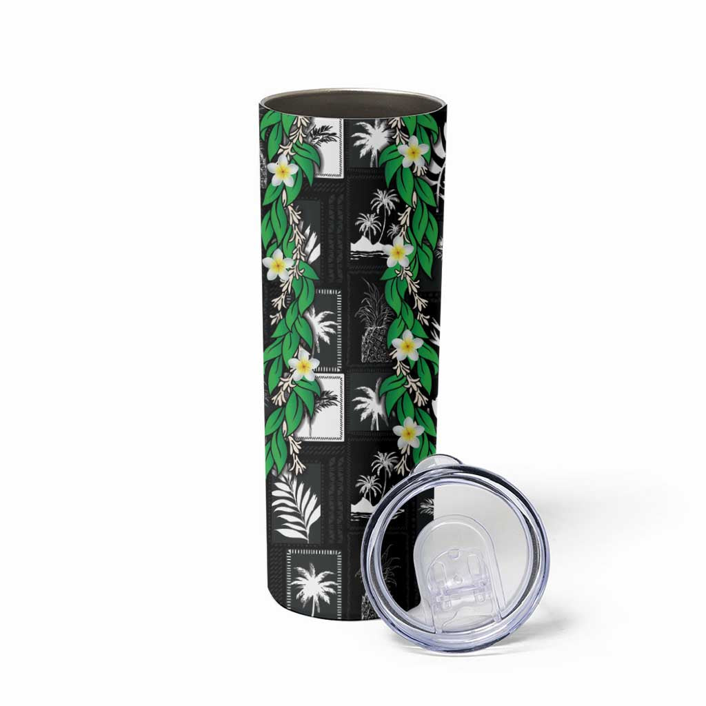 Aloha Hawaii Tuberose Lei Skinny Tumbler Tropical Vibes Black Color - Polynesian Pride
