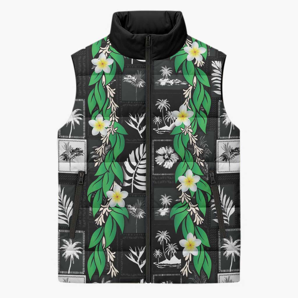 Aloha Hawaii Tuberose Lei Sleeveless Puffer Jacket Tropical Vibes Black Color - Polynesian Pride