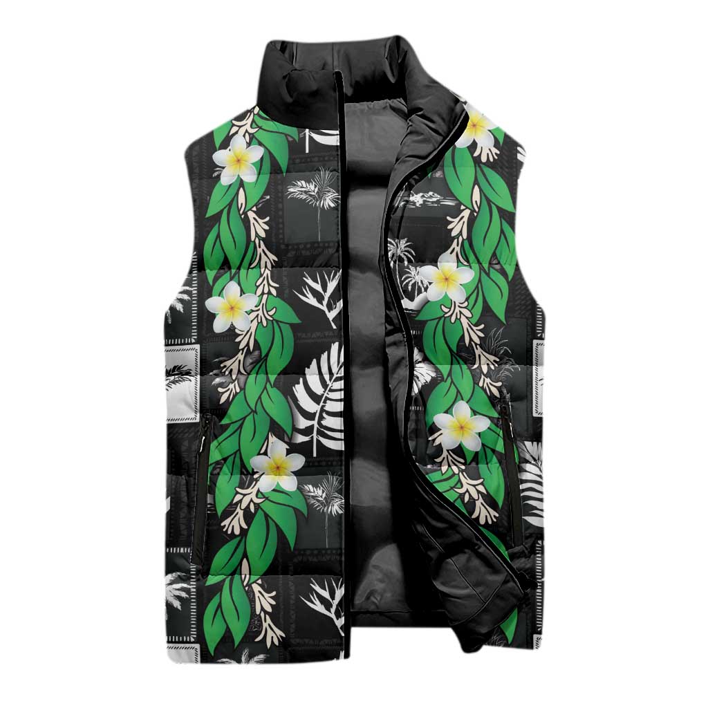 Aloha Hawaii Tuberose Lei Sleeveless Puffer Jacket Tropical Vibes Black Color - Polynesian Pride
