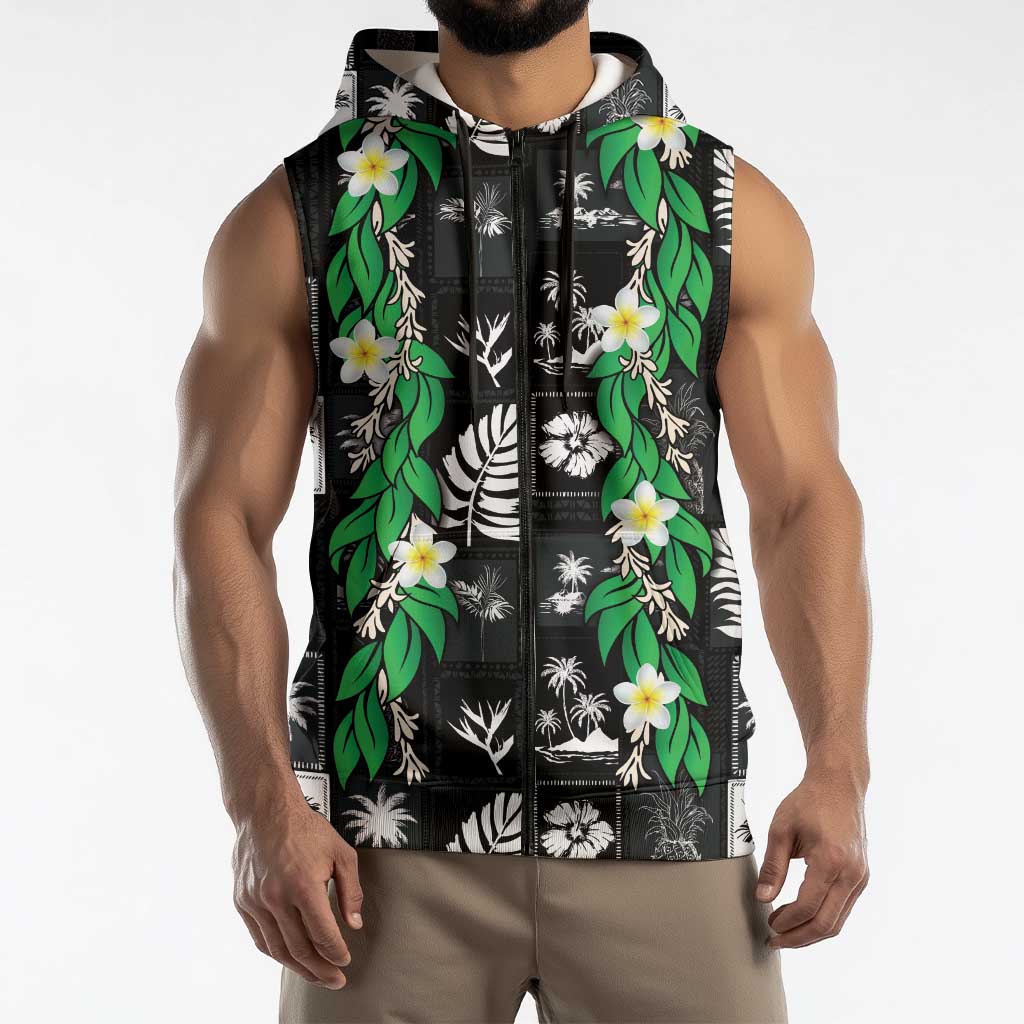 Aloha Hawaii Tuberose Lei Sleeveless Zip Hoodie Tropical Vibes Black Color LT14 - Polynesian Pride