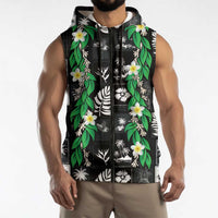 Aloha Hawaii Tuberose Lei Sleeveless Zip Hoodie Tropical Vibes Black Color LT14 - Polynesian Pride