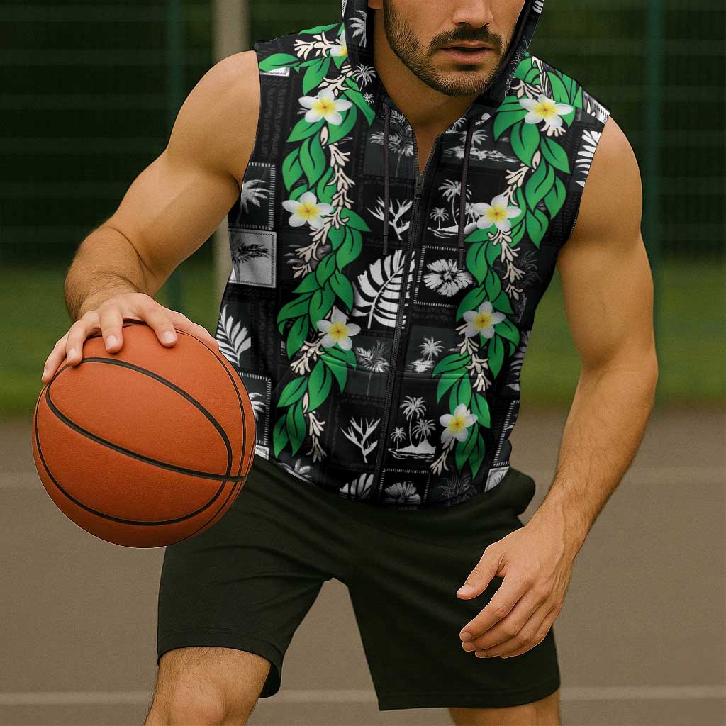 Aloha Hawaii Tuberose Lei Sleeveless Zip Hoodie Tropical Vibes Black Color LT14 - Polynesian Pride