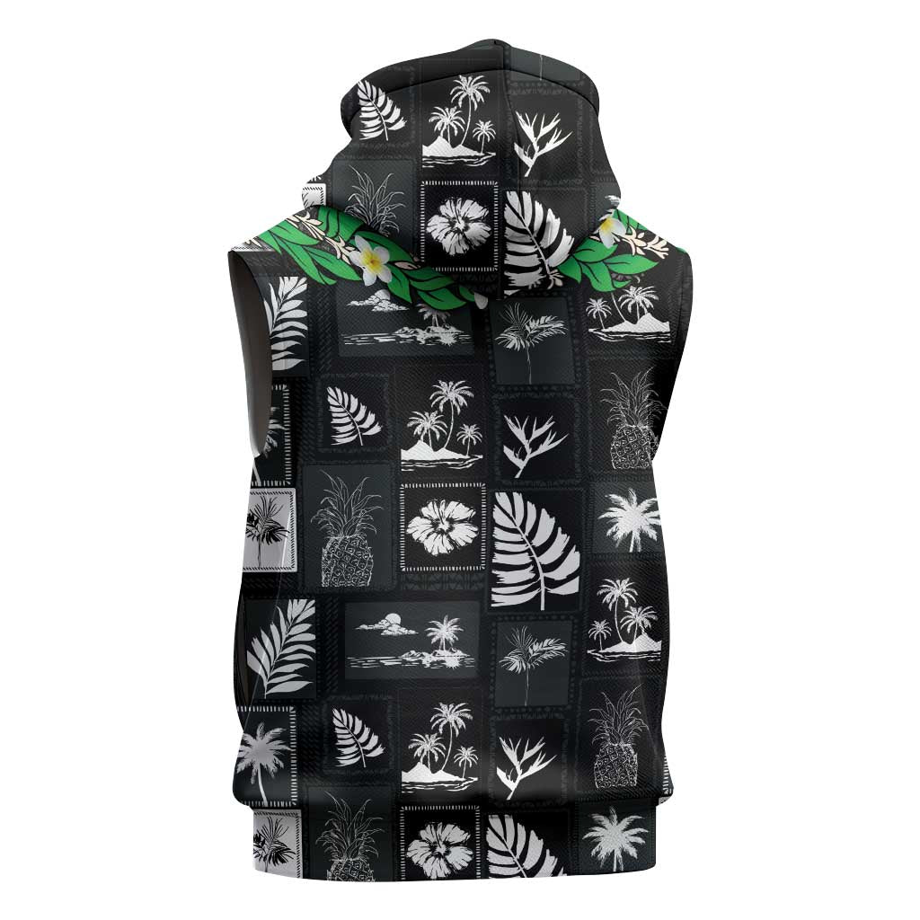 Aloha Hawaii Tuberose Lei Sleeveless Zip Hoodie Tropical Vibes Black Color LT14 - Polynesian Pride