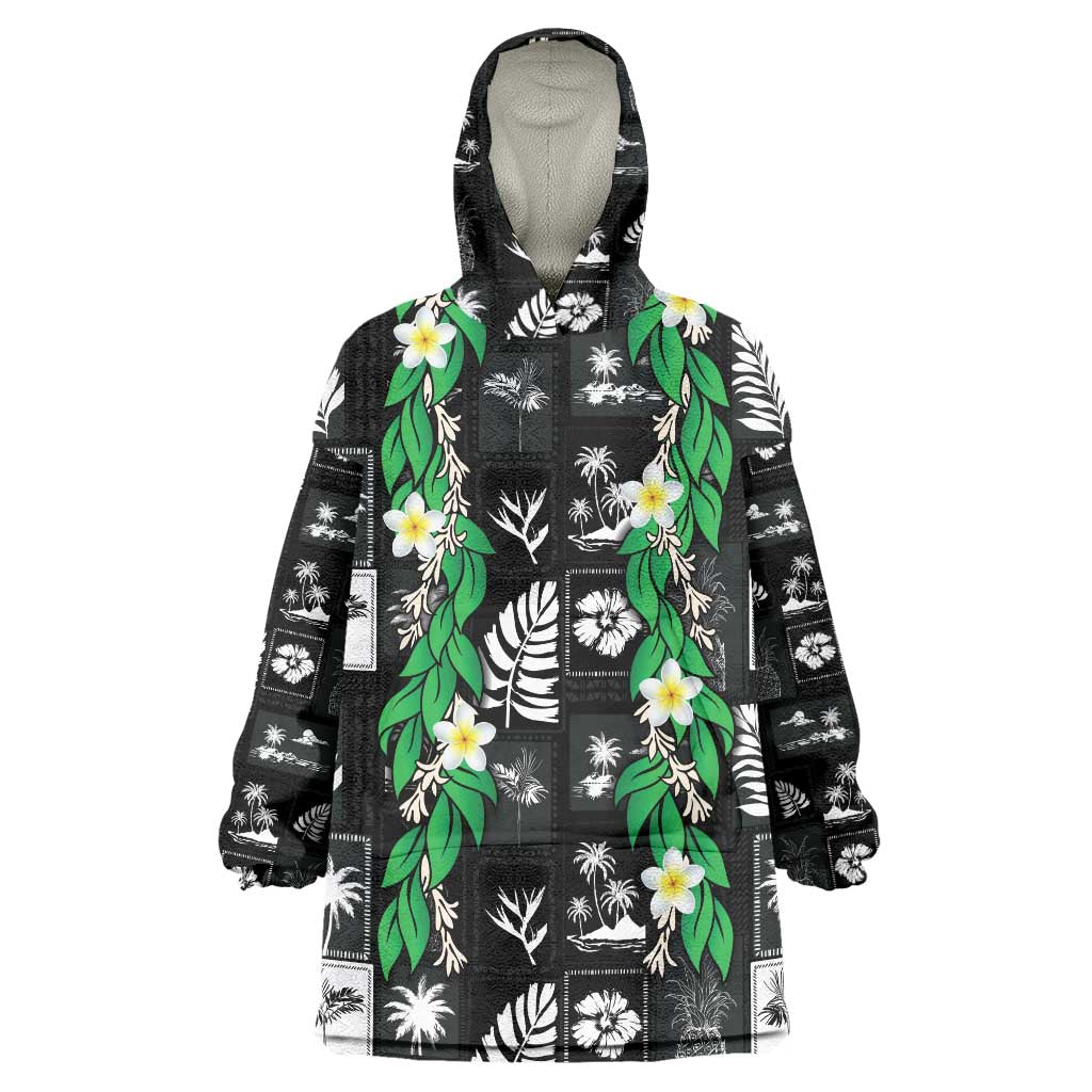 Aloha Hawaii Tuberose Lei Wearable Blanket Hoodie Tropical Vibes Black Color LT14 One Size Black - Polynesian Pride
