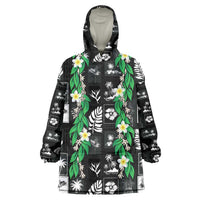 Aloha Hawaii Tuberose Lei Wearable Blanket Hoodie Tropical Vibes Black Color LT14 One Size Black - Polynesian Pride