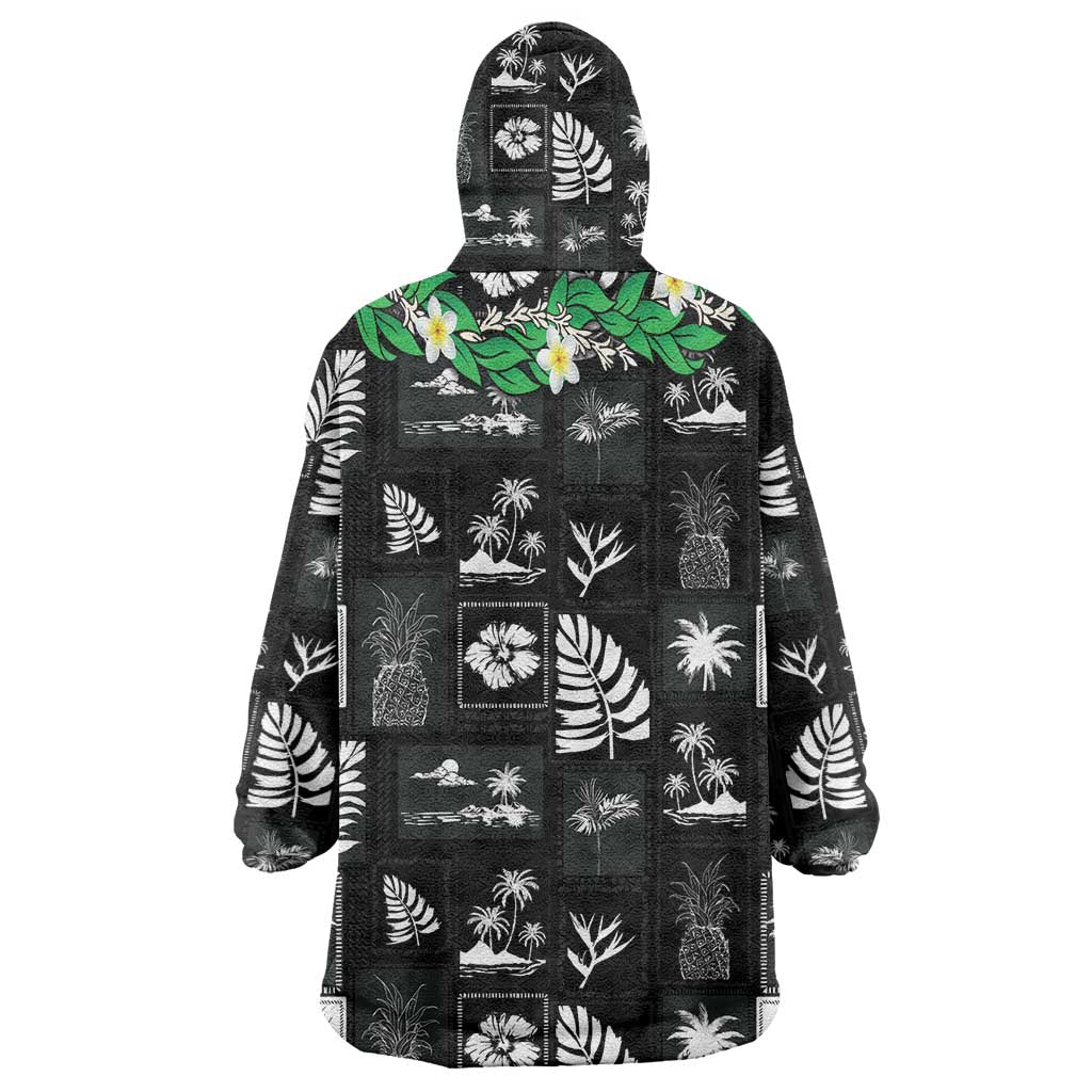 Aloha Hawaii Tuberose Lei Wearable Blanket Hoodie Tropical Vibes Black Color LT14 - Polynesian Pride
