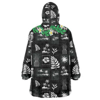 Aloha Hawaii Tuberose Lei Wearable Blanket Hoodie Tropical Vibes Black Color LT14 - Polynesian Pride