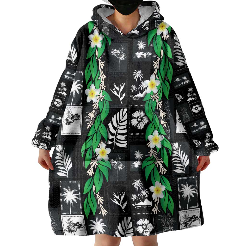 Aloha Hawaii Tuberose Lei Wearable Blanket Hoodie Tropical Vibes Black Color LT14 - Polynesian Pride