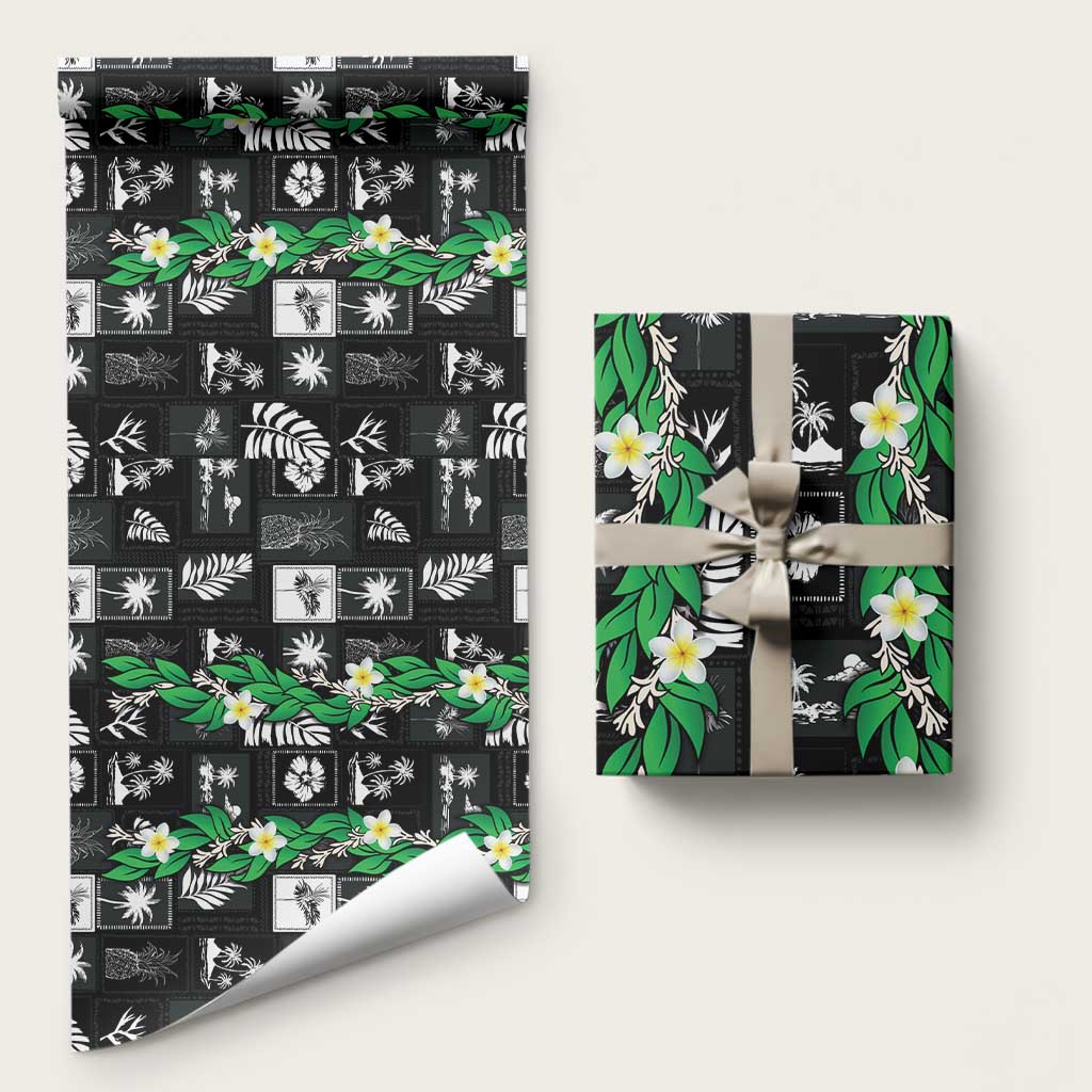 Aloha Hawaii Tuberose Lei Wrapping Paper Tropical Vibes Black Color LT14 58" × 23" Black - Polynesian Pride