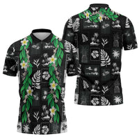 Aloha Hawaii Tuberose Lei Zipper Polo Shirt Tropical Vibes Black Color - Polynesian Pride