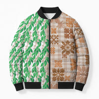 Aloha Hawaii Palaka Tuberose Lei Bomber Puffer Jacket Hawaiian Quilt Seamless Style - Polynesian Pride