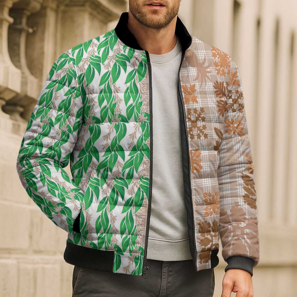 Aloha Hawaii Palaka Tuberose Lei Bomber Puffer Jacket Hawaiian Quilt Seamless Style - Polynesian Pride